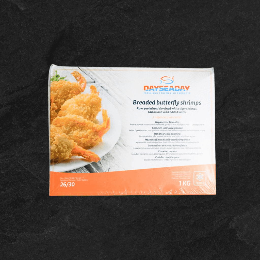 Šaldytos krevetės džiūvėsėliuose su uodega, Butterfly, (26/30),. 1kg
