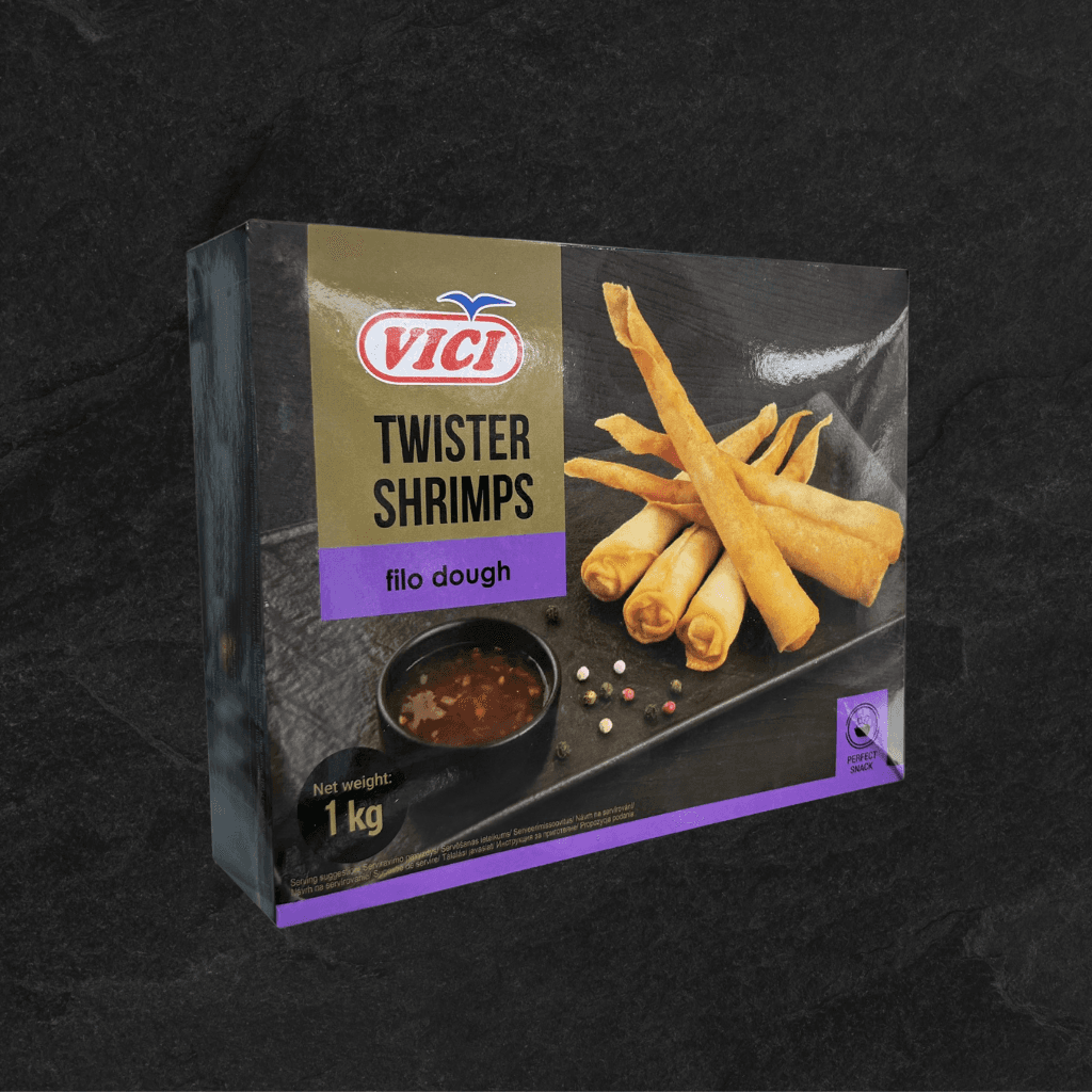 Šaldytos krevetės traškioje filo tešloje TWISTER, 1kg,. (Vietnamas)