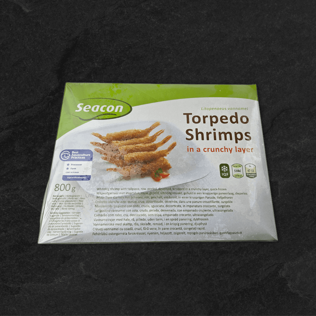 Šaldytos krevetės džiūvesėliuose, su uodega, TORPEDO, (26-30),. 800g